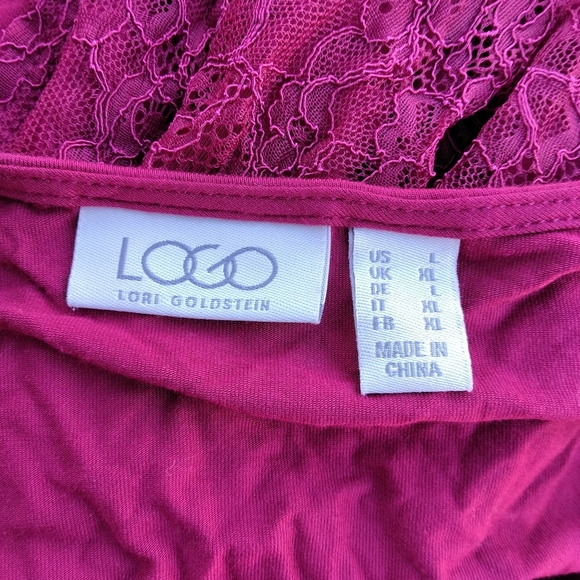 Logo by Lori Goldstein Burgundy Red Tie Front Cardigan With Lace Details Large - Picture 7 of 8
